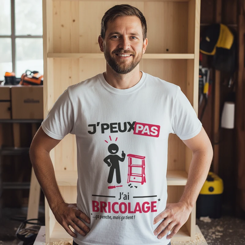 Drôle et fun le t-shirt homme 'Je peux pas j'ai bricolage' pour bricoler tranquille.