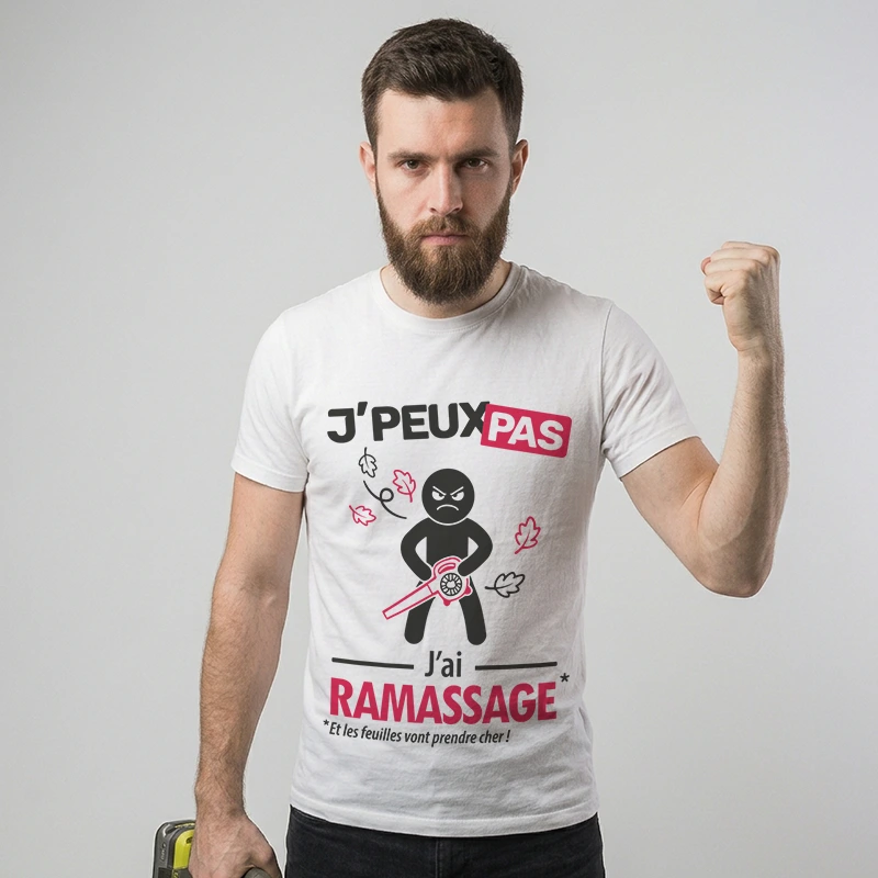 Slogan drôle imprimé sur t-shirt homme 'je peux pas j'ai ramassage'