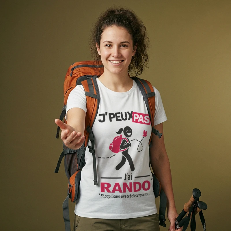 T-shirt 'je peux pas j'ai rando' pour les femmes qui rêvent de grands espaces