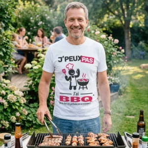 Drôle et fun le t-shirt homme 'Je peux pas j'ai BBQ' à offrir aux rois de la grillade.